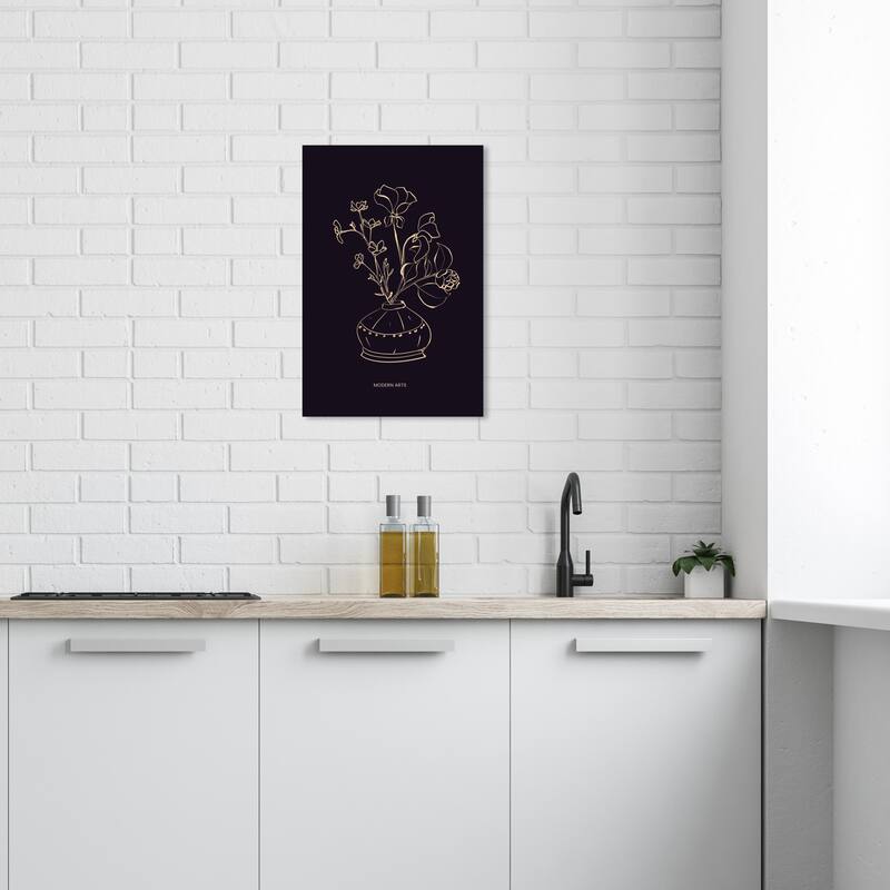 Wynwood Studio Abstract Basic Florals in a Vase Black and Modern & Contemporary Wall Art Canvas Print - 24 x 16