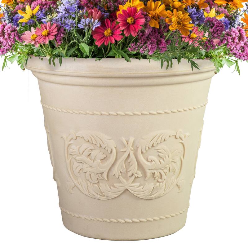 Sunnydaze Arabella Polyresin Large Round Outdoor Planter