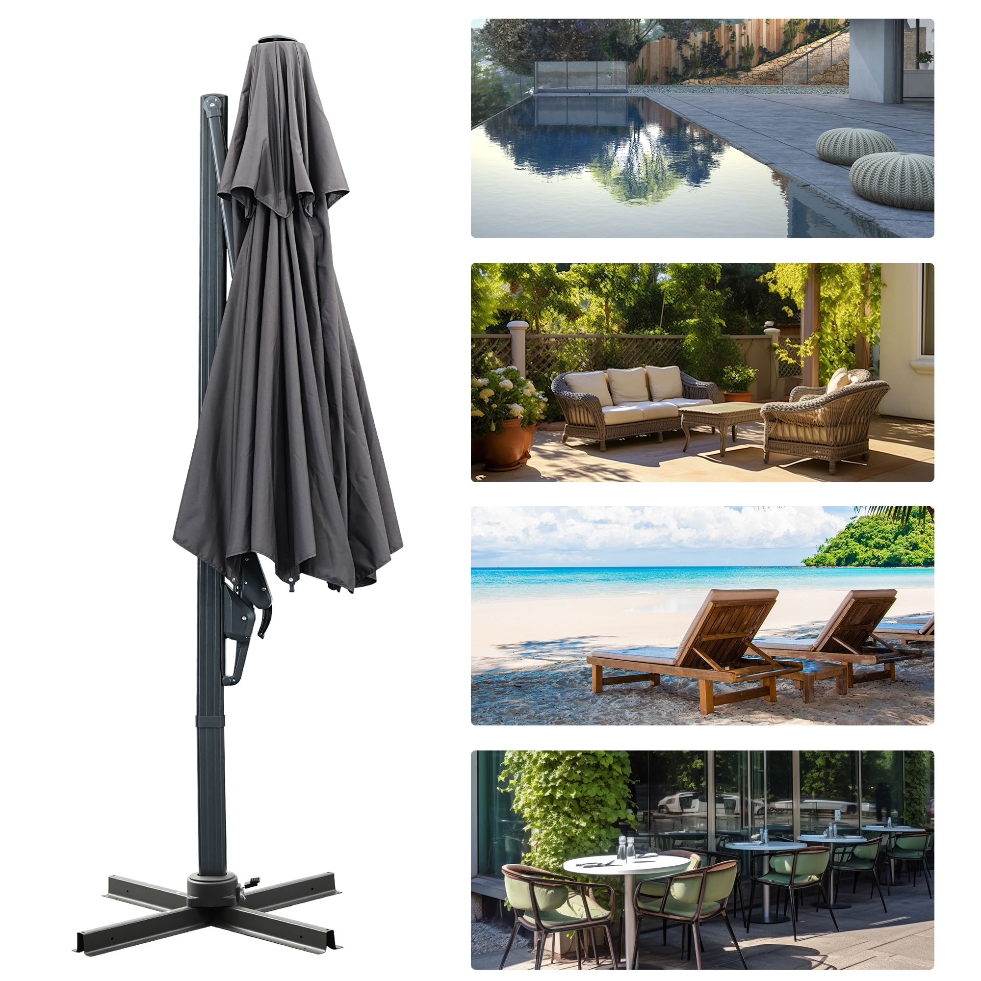 ainfox 11ft 2 tier offset hanging patio solar-powered umbrella 15ft Large with Solar Lights, Double-Sided Outdo Shop Tacu Pole Diameter Ainfox 10ft Double Top Heavy-Duty