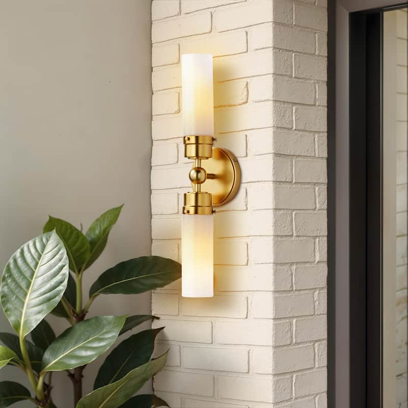 Howard Double Wall Sconce - Metal, Glass & Matte Black, Ivory White 2-Light Sconce for Living Room or Bathroom in Modern Style