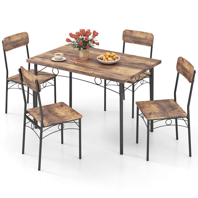 Costway 5 PCS Industrial Kitchen Dining Room Furniture with Wood