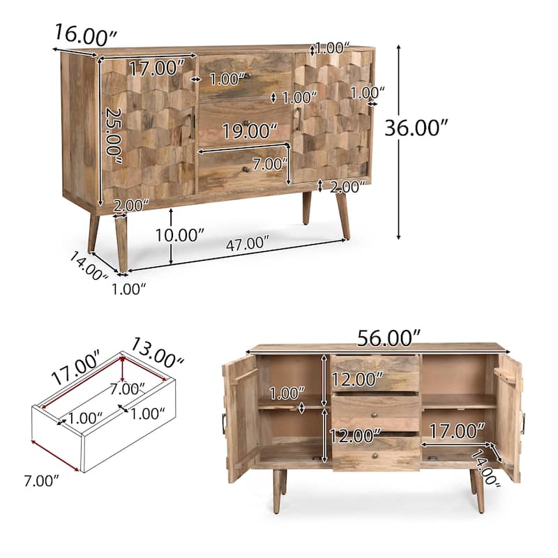 Christopher Knight Home - Latimer Mid-Century Modern Handcrafted Mango Wood 3 Drawer Sideboard with 2 Doors