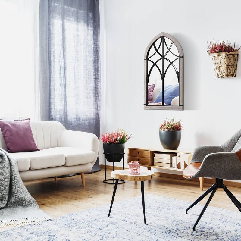 HOMCOM 36.5" x 23.5" Farmhouse Wall Mirror, Arch Window Mirror for Wall in Living Room, Bedroom - 36.5" x 23.5" x 1"