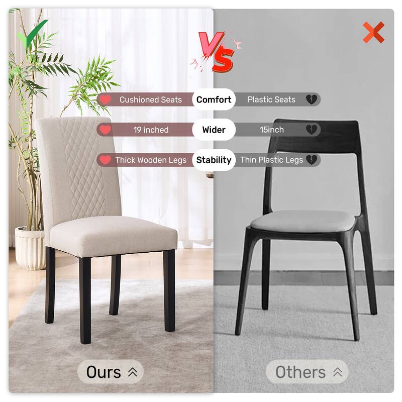 Tufted Upholstered Wooden Dining Chairs with Diamond-Pattern (Set of 2)