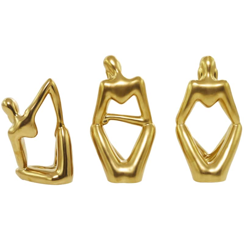 Porcelain Ceramic People Sitting Thinker Decorative Sculpture - Set of 3 Gold - CosmoLiving by Cosmopolitan