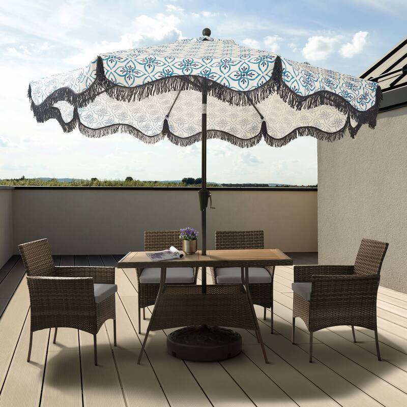 Teamson Home - 5-piece Brown Rattan Patio Dining Set - 47"L x 27.6"W x 29"H