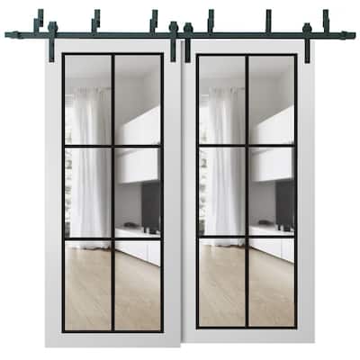 Barn Bypass Doors 36 x 80 Lucia 2366 White Silk Clear Glass Sturdy 6.6ft