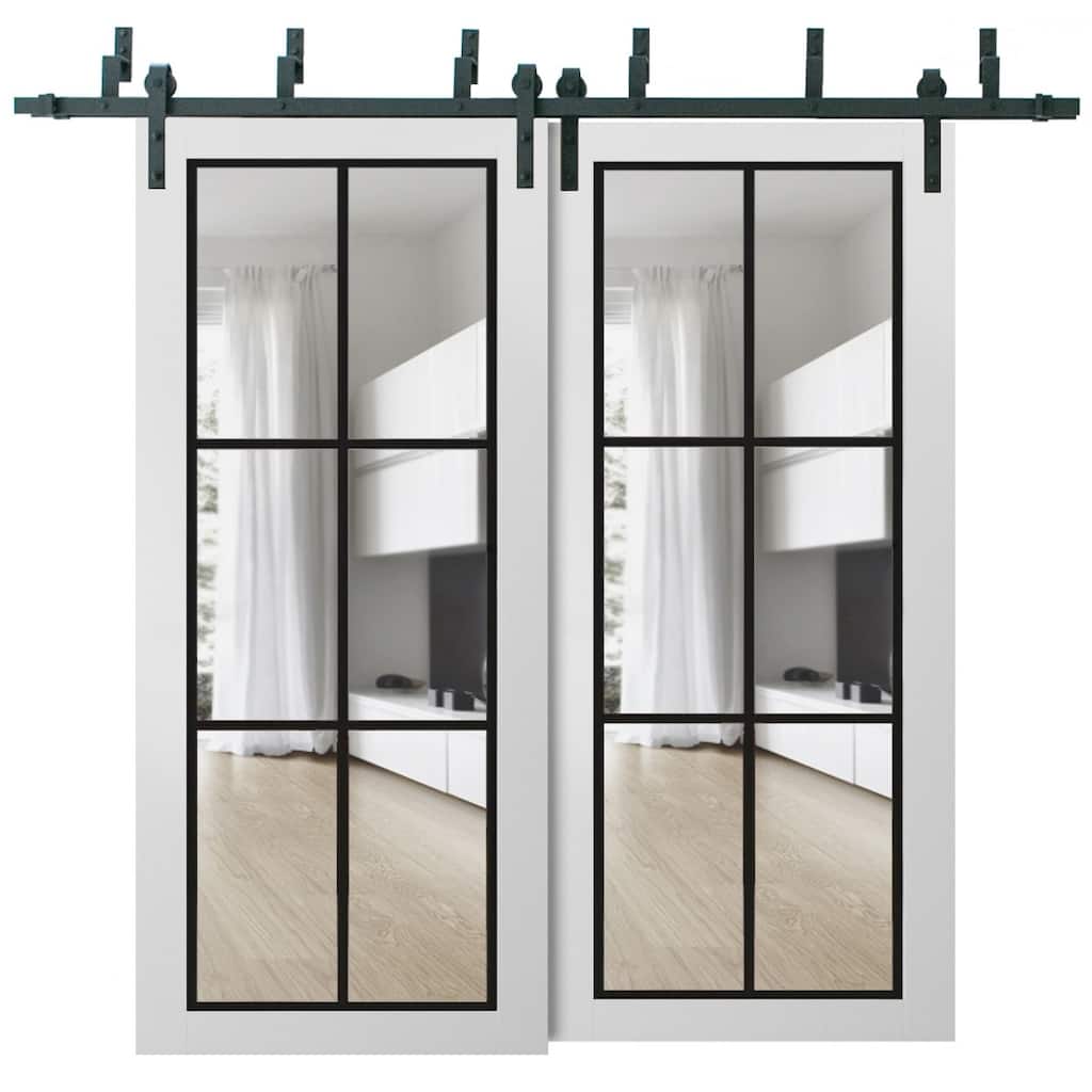 Barn Bypass Doors 36 x 80 Lucia 2366 White Silk Clear Glass Sturdy 6.6ft