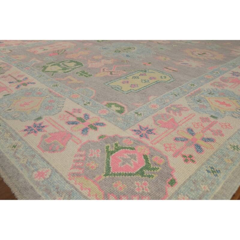 Hand Knotted Oriental 100% Wool Carpet Transitional All-Over Purples Oushak Area Rug - 10' 8'' X 8' 1''