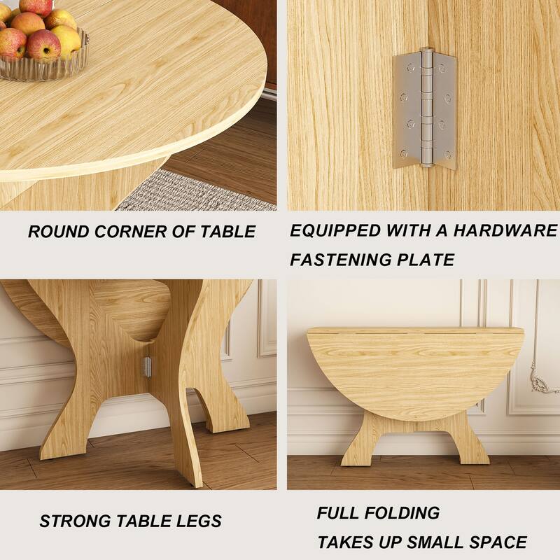 Roomfitters 43 Inch Folding Dining Table for Small Spaces, Space Saving Drop Leaf Kitchen Table