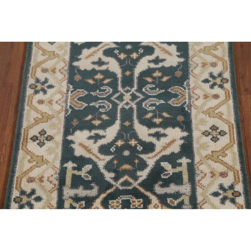 Handamde Green Oushak Oriental Runner Rug Hand-Knotted Wool Carpet - 2'7"x 9'8"