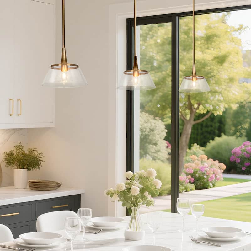 Mola Modern Farmhouse Gold 1-Light Glass Pendant Lights for Kitchen Island - D 9" x H 8"