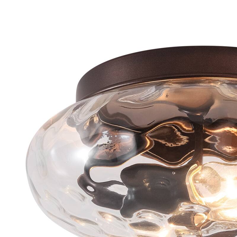 Modern Farmhouse 2-light Water Pattern Hammered Glass Flush Mount 9in