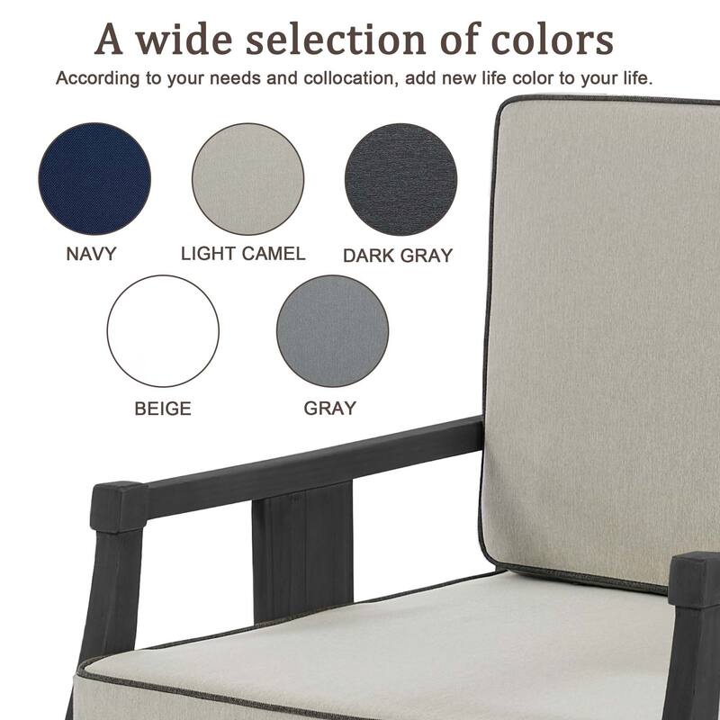 Set of 2 Outdoor Teak Wood Armchairs with Cushions, Patio Club Chairs