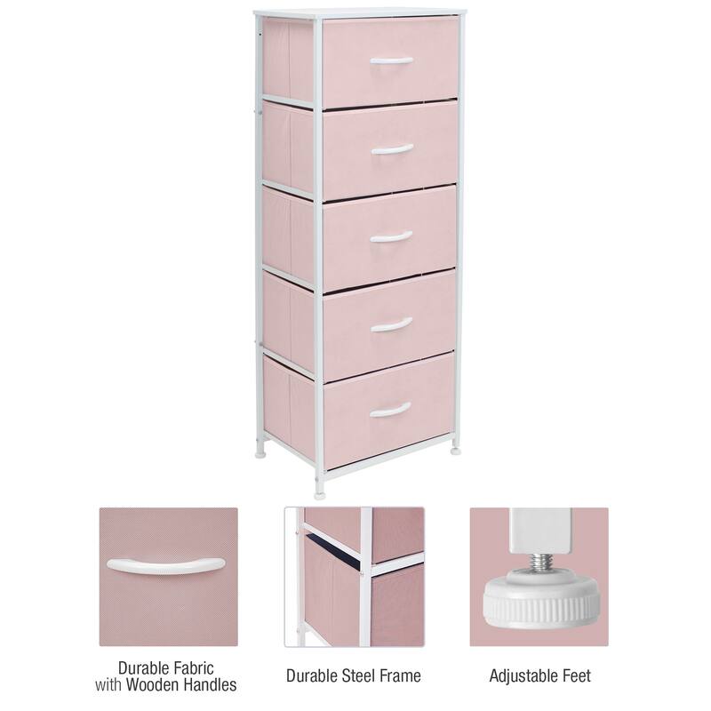 Sorbus Metal and Fabric Tall 5-drawer Chest Storage Organizer
