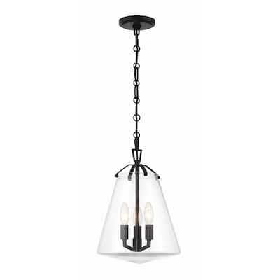 Voss 3 Light Matte Black Mini Chandelier - 11"W x 14.75"H x 11"D
