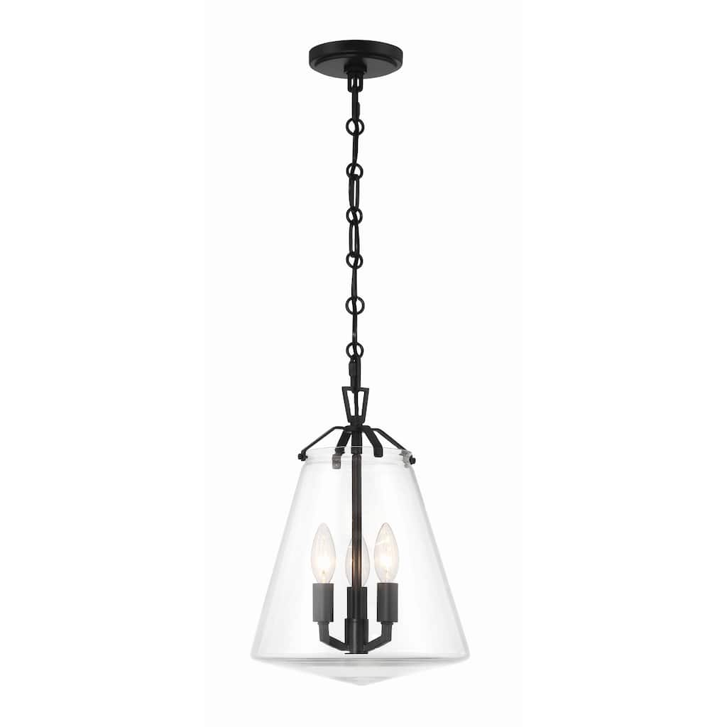 Voss 3 Light Matte Black Mini Chandelier - 11"W x 14.75"H x 11"D