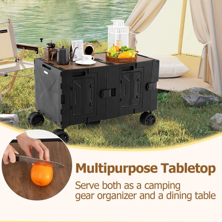 PP TPR MDF Metal Large Folding Utility Cart with Tabletop - 34" x 20" x 22"