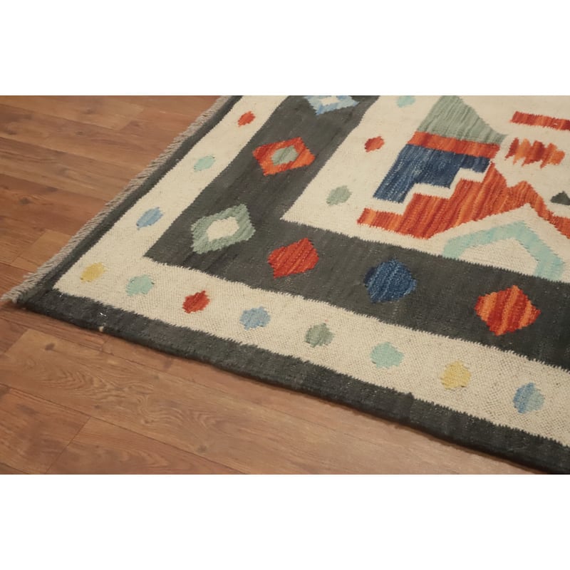 Hand Woven Southwestern Wool Blue Geometric Area Rug - 9' 9'' X 7' 7''