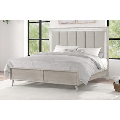 Roundhill Furniture Seluna LED Lighting Panel Bed, Upholstered Headbord, Gray Oak Finish