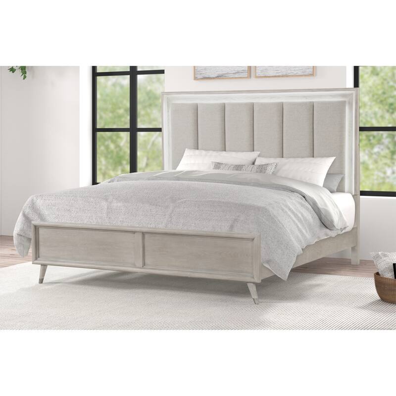 Roundhill Furniture Seluna 4-Piece Bedroom Set with Touch LED Lighting, Gray Oak Finish