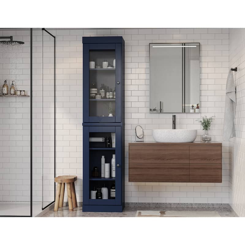 100% Solid Wood 16.5" Bathroom Cabinet with Optional Doors by Palace Imports - Navy-Glass