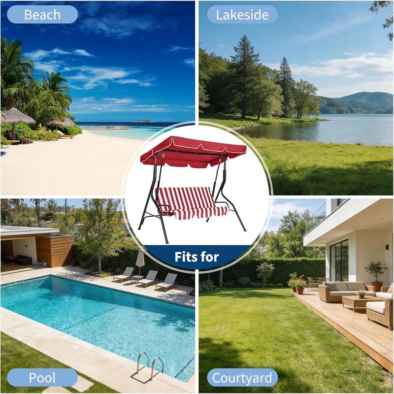 3-Seat Patio Outdoor Porch Swing Chair with Adjustable Canopy for Backyard Lawn Garden