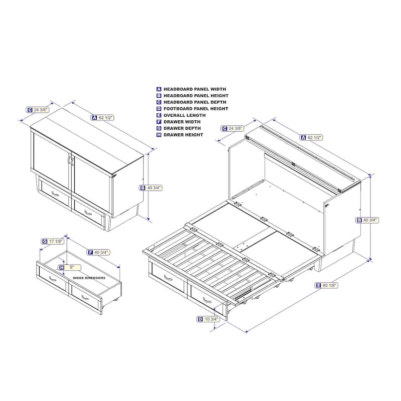 Chelsea Queen Murphy Bed Chest with 6" Mattress, Storage Drawer & Built-In Charger in White