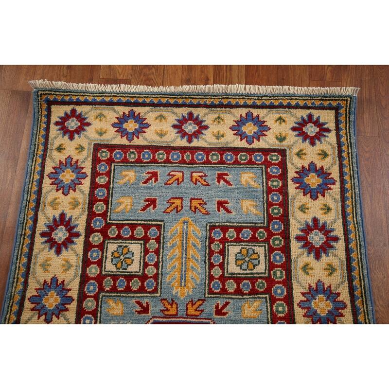 Blue Kazak Oriental Runner Rug Hand-Knotted Wool Carpet - 2'7" x 20'7"