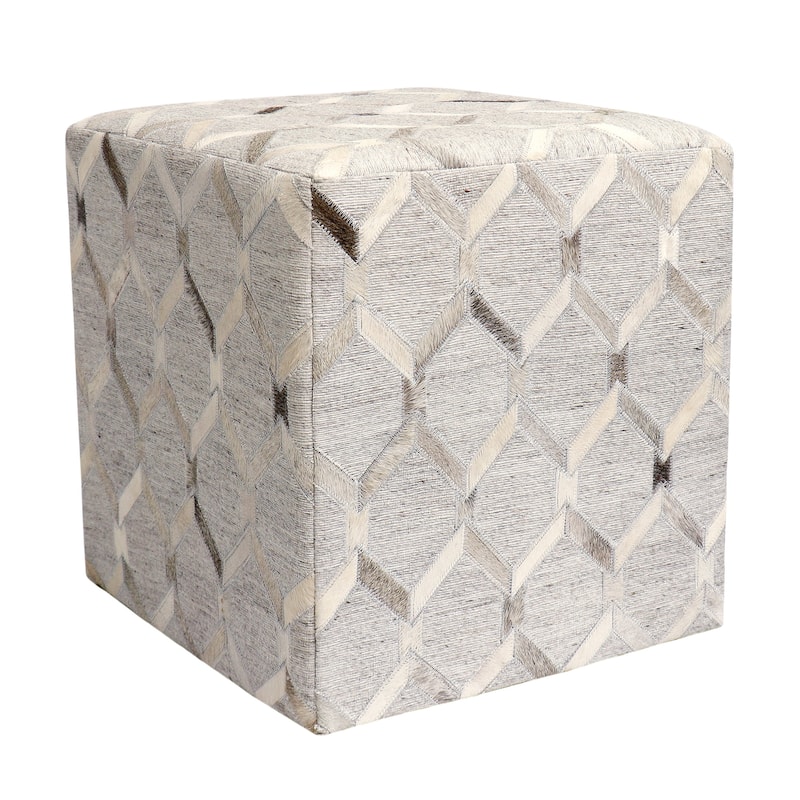 Pasargad Home Galaxy Collection Cowhide Square Ottoman, Silver