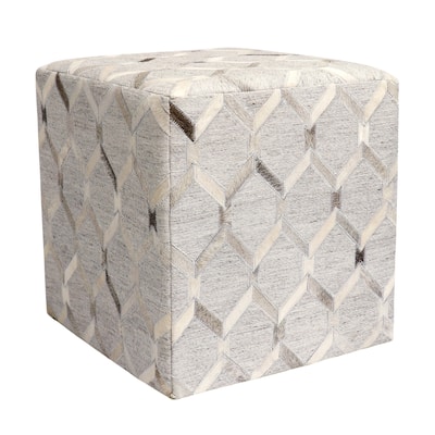Pasargad Home Galaxy Collection Cowhide Square Ottoman, Silver