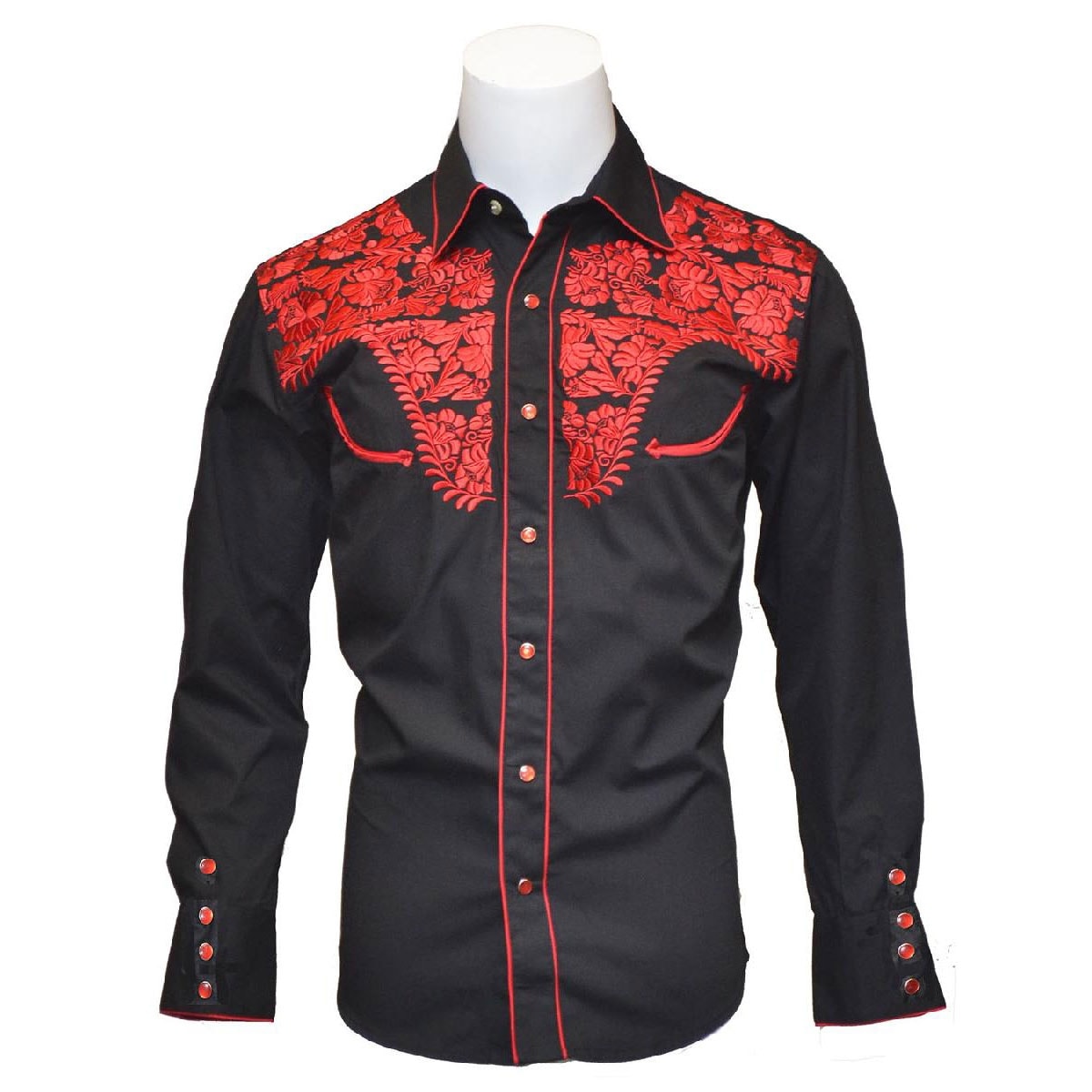 Men's Tooled Black Western Shirts with 