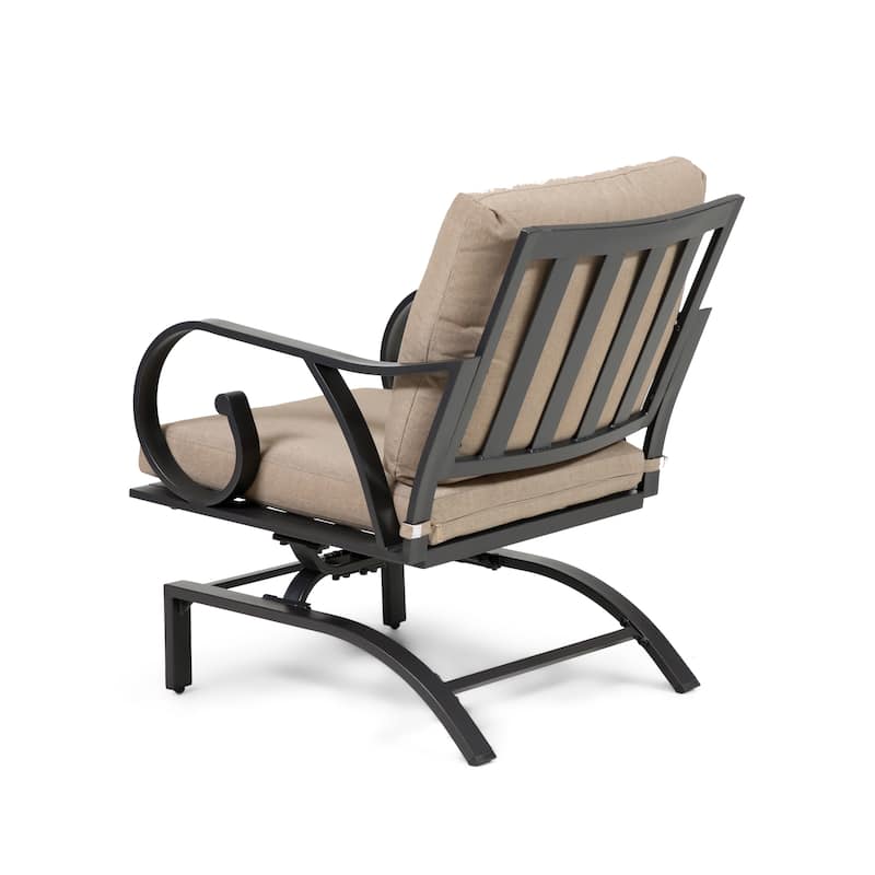 Ronley Transitional Brown Metal Padded Outdoor 3-Piece Patio Chairs with Cushion and Table Set