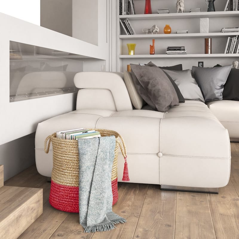 Sevita Two-Tone Jute Hand-Stitched Storage Basket with Handles