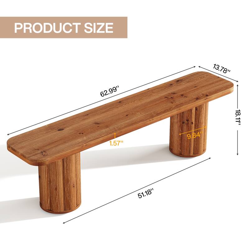 63" Extra Long Solid Wood Entryway Bench, Dining Bed End Accent Bench Seat for Living Room Foyer Bedroom