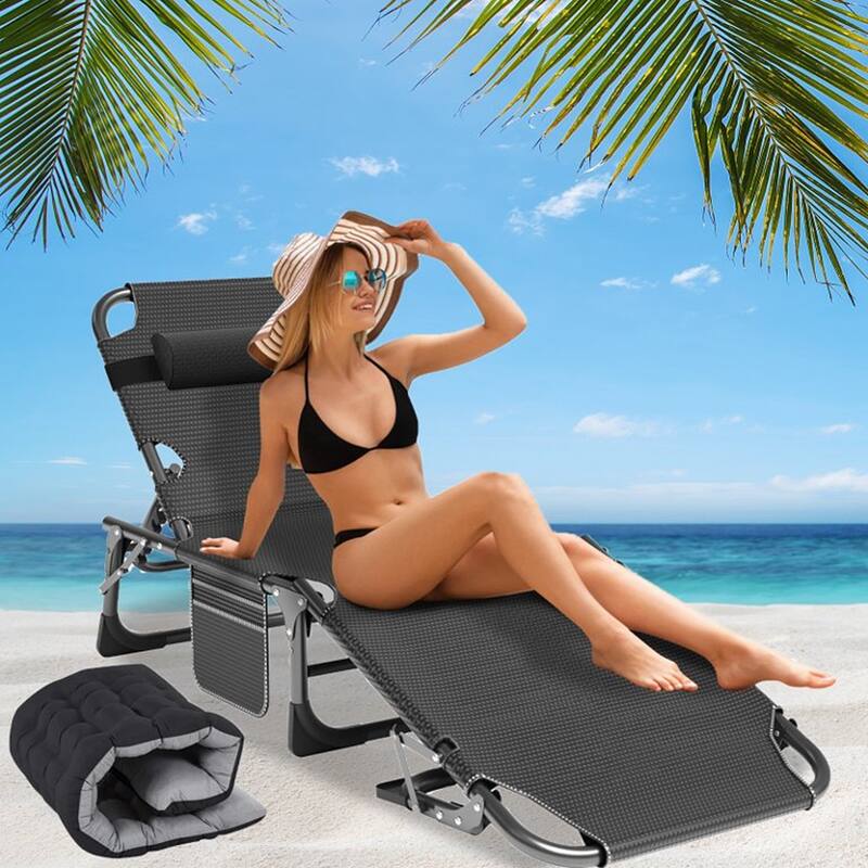 DoCred Folding Camping Cot, Chaise Lounge Chair with Mattress
