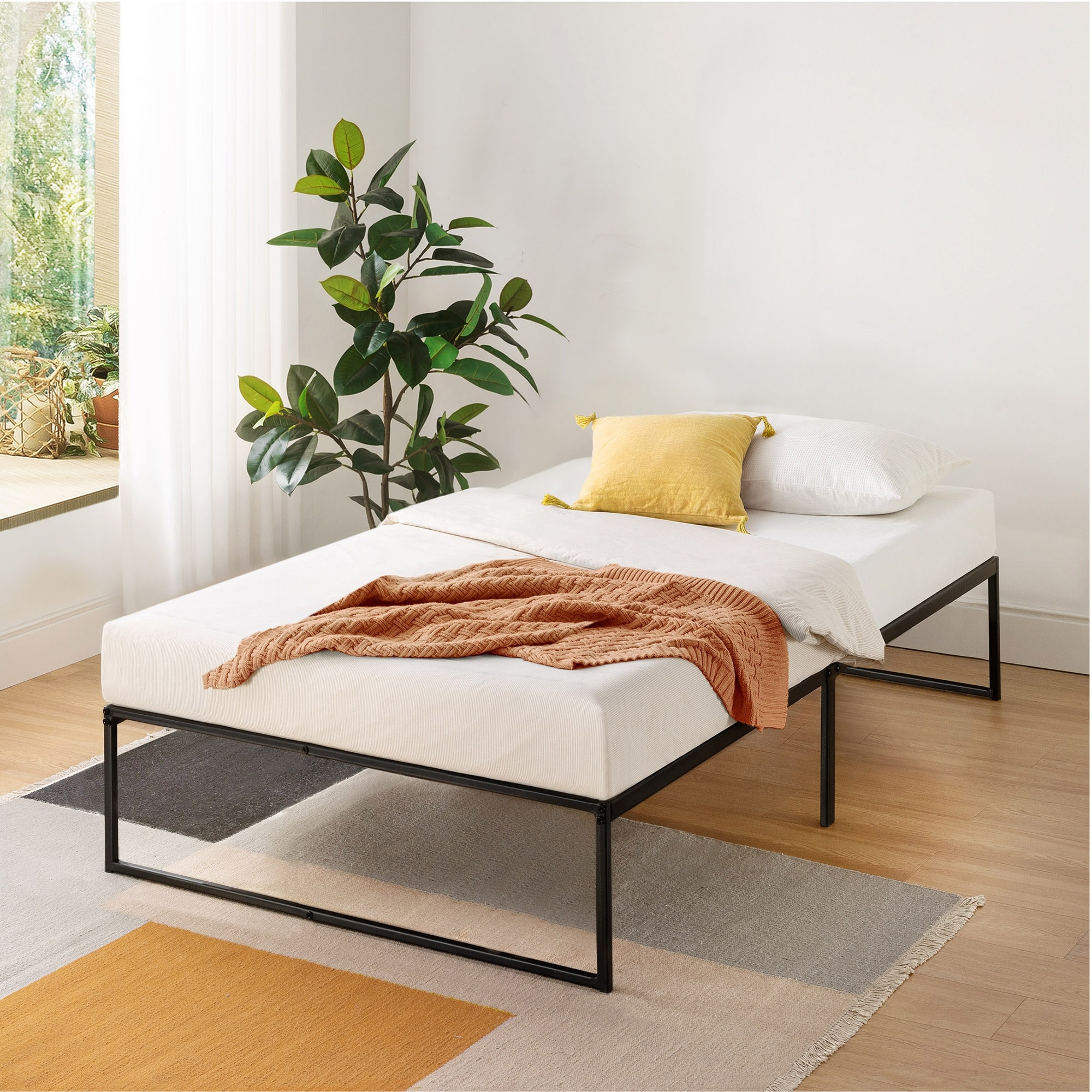 14 Inch Metal Platform Bed Frame with Steel Slats On Sale Bed