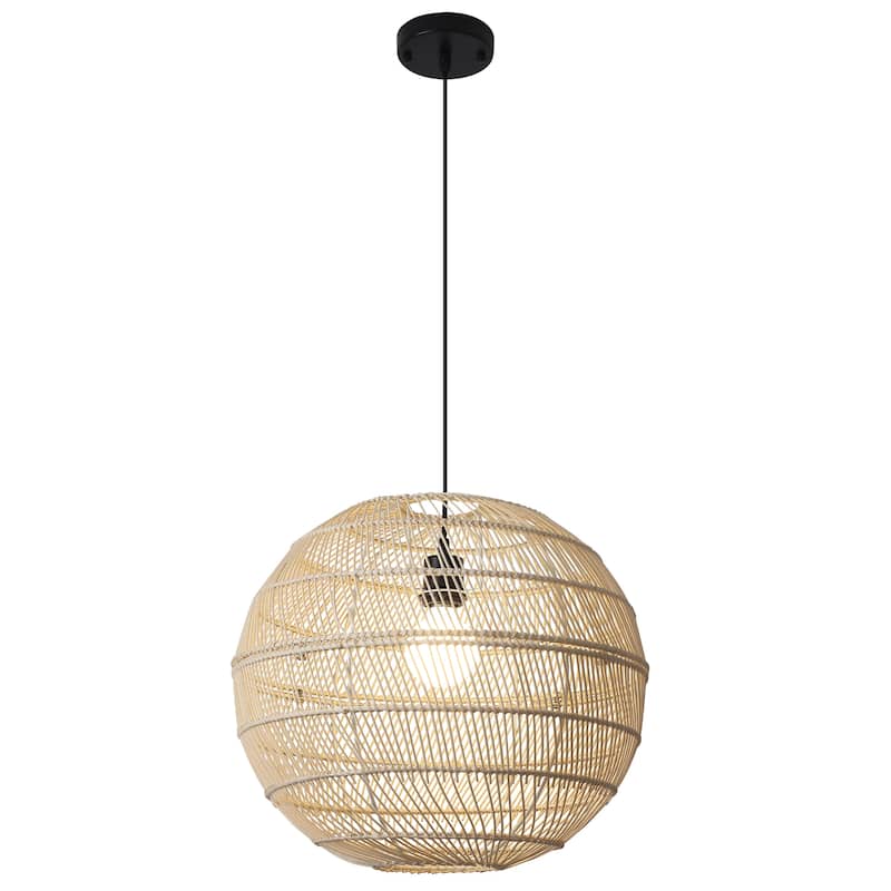 1-Light Globe Chandelier with Rattan Shade, No Bulbs Included