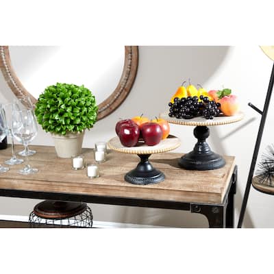Light Brown Wood Cake Stand with Black Base (Set of 2) - 13 x 13 x 8 Round