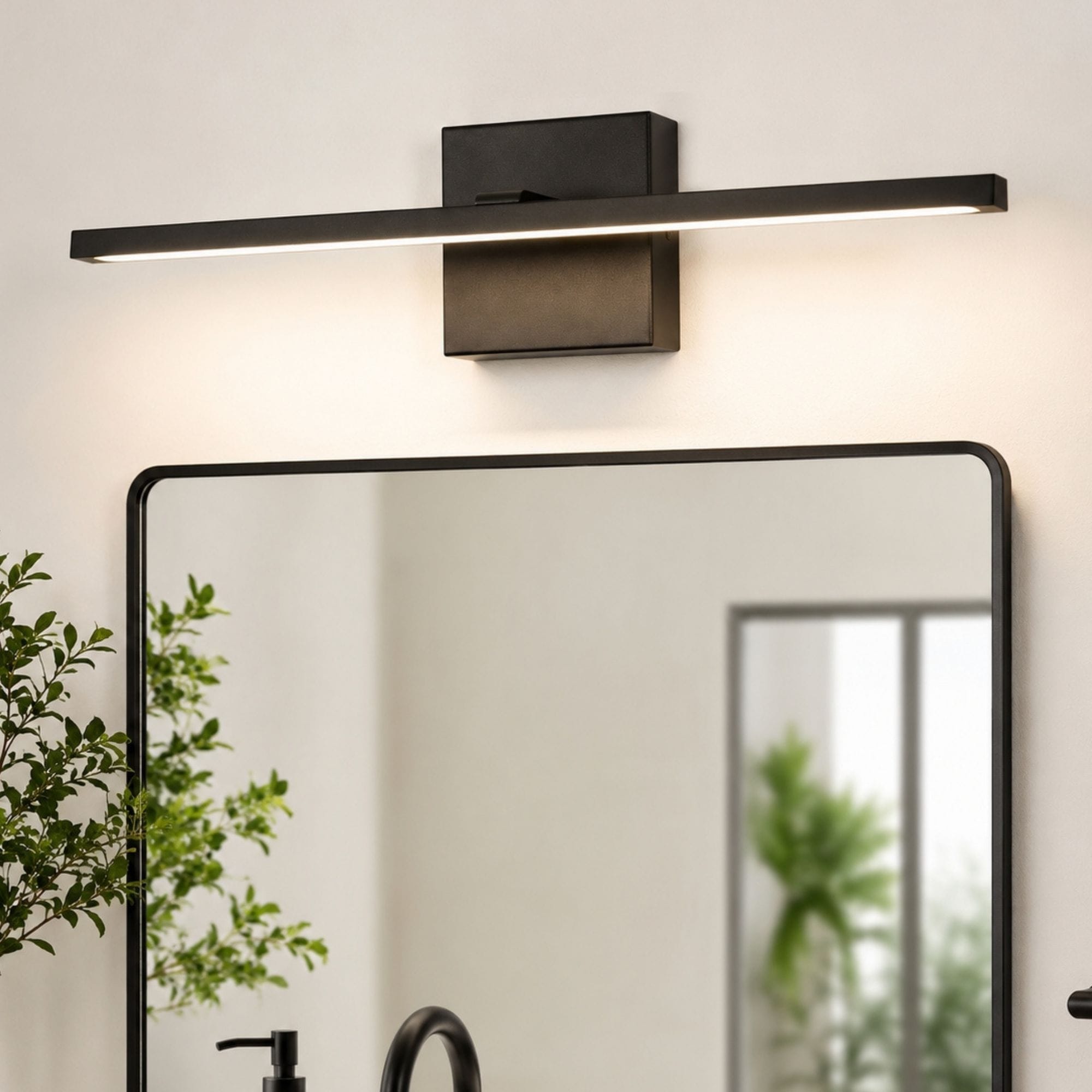 Modern Black Integrated LED Vanity Light with Slim Linear Light Bar Over Mirror for Bathroom - 21"