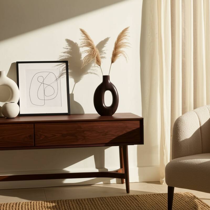 Mango Wood Modern Vase with Round Cutout Silhouette Minimalist Design