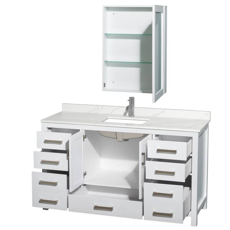 Sheffield 60-inch Single Vanity, Single Hole Quartz Top, Med Cabinet