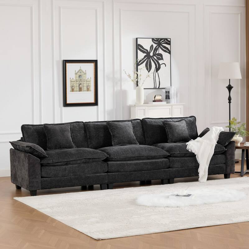 Roomfitters 3-Seater Cloud Sofa, Modern Chenille Upholstered Sectional Couch with Wide Armrests and Deep Cushions