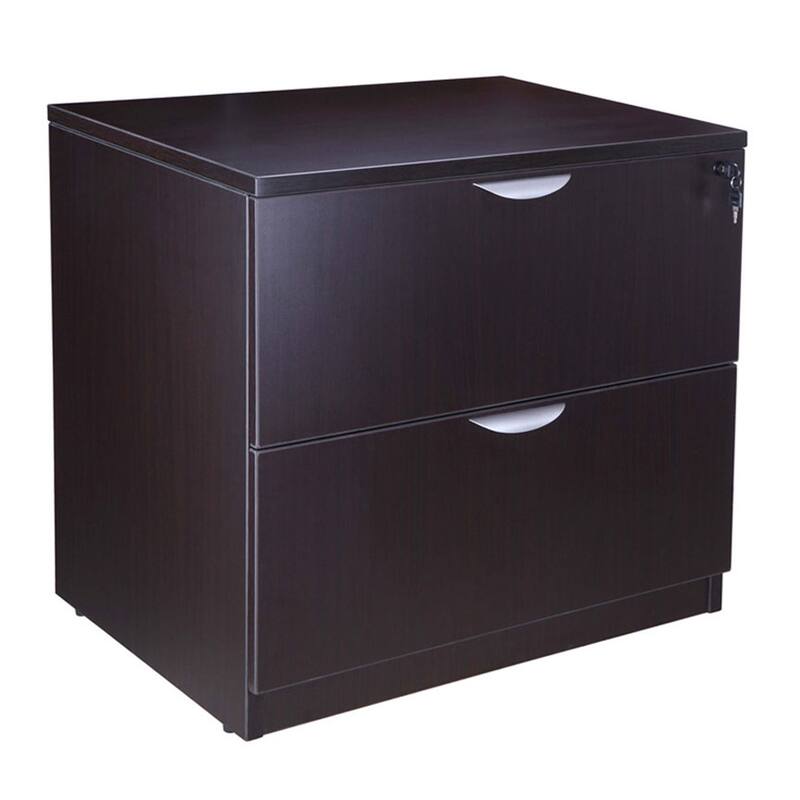 Tia Lateral File Cabinet, 31 Inch, 2 Drawers w Lock, Mocha Brown Wood