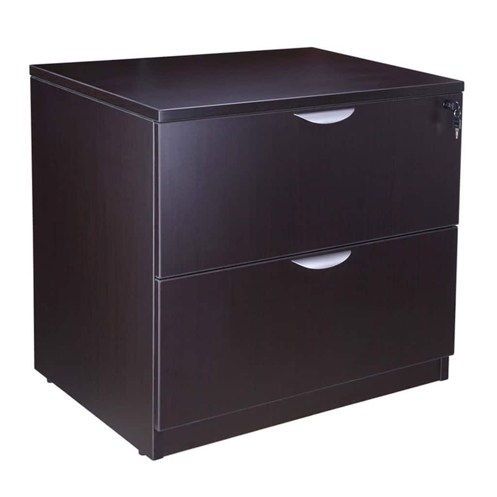 Tia Lateral File Cabinet, 31 Inch, 2 Drawers w Lock, Mocha Brown Wood