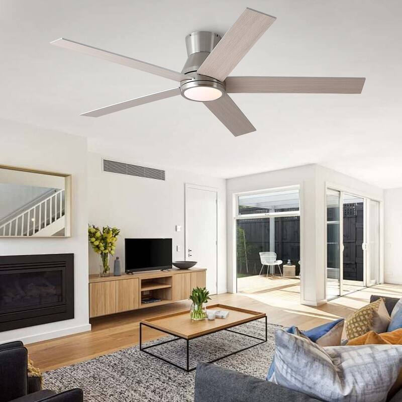 YUHAO AeroLite 48 in. Indoor White Low Profile Standard Ceiling Fan with Bright White Integrated LED Light Kit, Remote Included