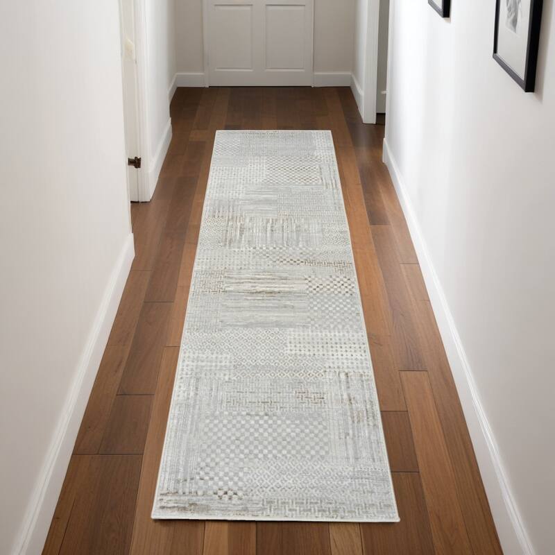 Fuqec Power Loomed Abstract Modern Non Skid Stain Resistant Area Rug By HomeRoots - 90' X '27' X '0.39 - 90' X '27' X '0.39 - Silver - Runner