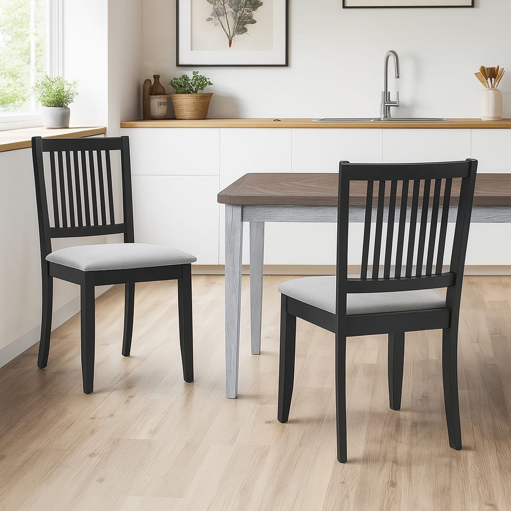 Farmhouse 18"Wide Slat Back Upholstered Seat Wood Dining Chairs - 17.75L×18W×35H