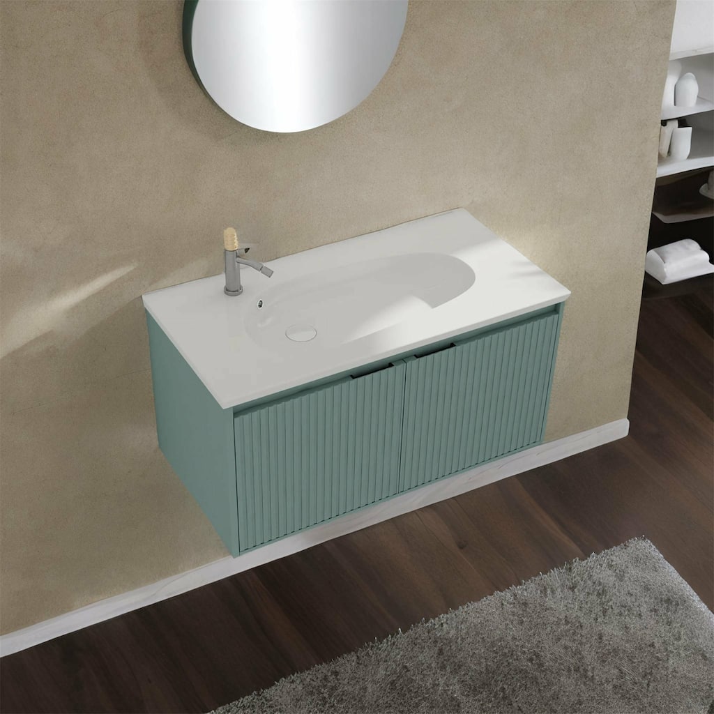 Green 36" Floating Bathroom Vanity with Drop-Shaped Resin Sink