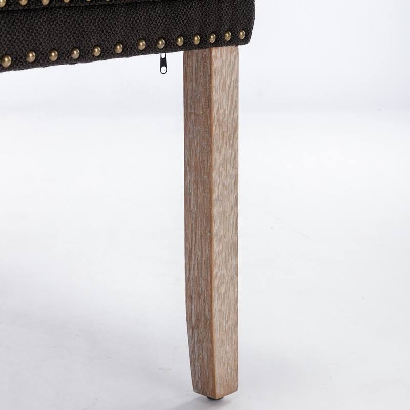 High-end Tufted Solid Wood Contemporary Flax Upholstered Dining Chair with Wood Legs Nailhead Trim 2-Pcs Set